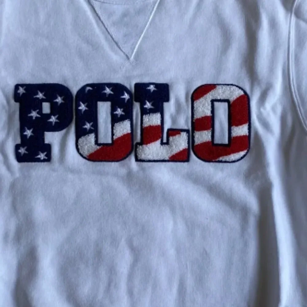 Polo Ralph Lauren Polo Logo Americana Crewneck Fleece Pullover Sweatshirt White